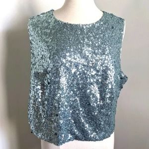 CITY CHIC Be Dazzle Sequin fitted cropped Top - topaz plus size‎ 24 new!!!
